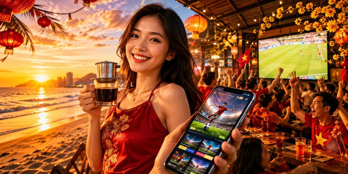 Người dùng tại quán cà phê Đà Nẵng theo dõi Live Betting bóng đá trên điện thoại